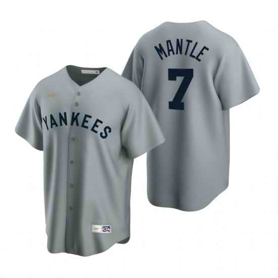 Mens Nike New York Yankees 7 Mickey Mantle Gray Cooperstown Collection Road Stitched Baseball Jerse